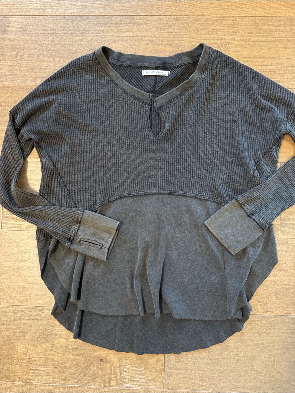 Free People Charcoal Layered Waffle Long Sleeve Top